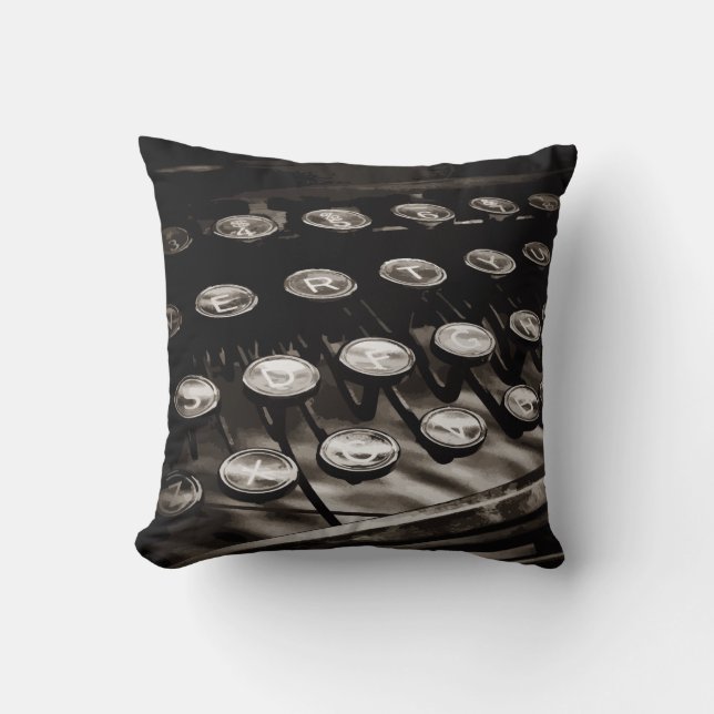 Old Antique Typewriter Keys Black White Cushion (Front)