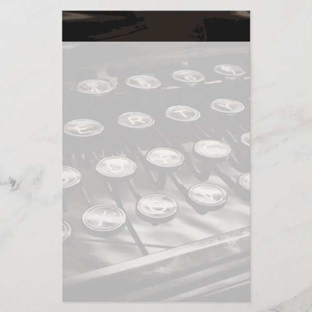 Old Antique Typewriter Keys Black White Stationery (Front)