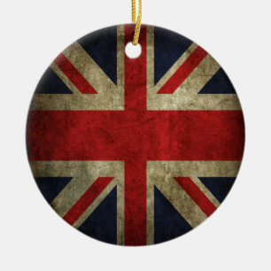Old Antique UK British Union Jack Flag Ceramic Tree Decoration
