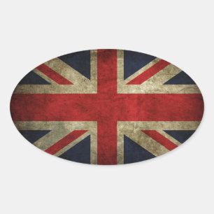 Old Antique UK British Union Jack Flag Oval Sticker