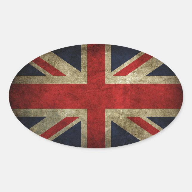 Old Antique UK British Union Jack Flag Oval Sticker (Front)