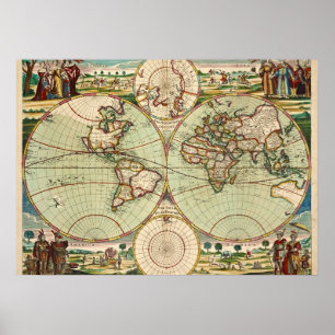 Old Antique Vintage General Map of the World Poster