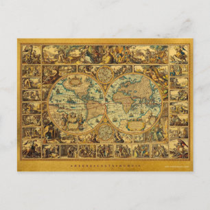 Old Antique Vintage World map illustrated Postcard