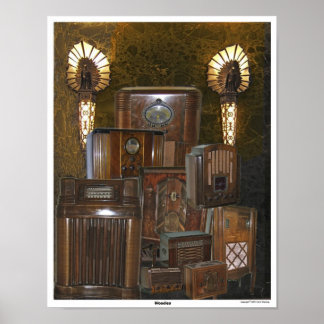 Old / Antique Wooden Radio Poster Collage