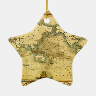 Old Antique World Map Ceramic Tree Decoration