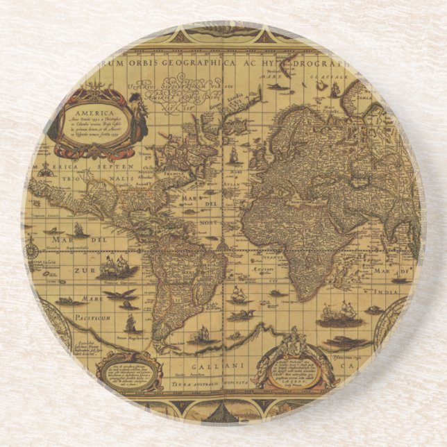 Old Antique World Map Coaster (Front)