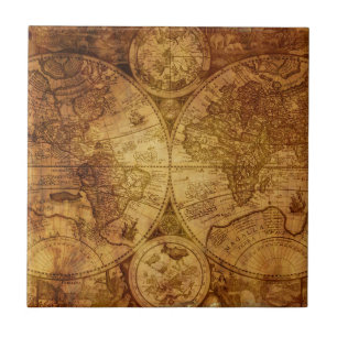 Old Antique World Map Historical Tile