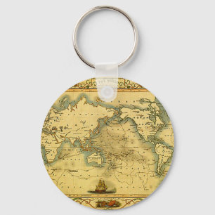 Old Antique World Map Key Ring