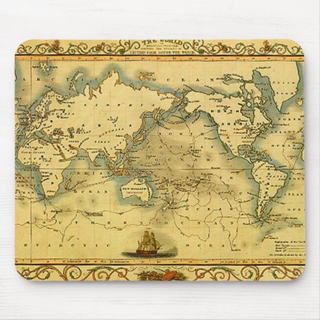 Old Antique World Map Mouse Mat (Front)