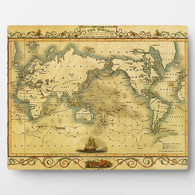 Old Antique World Map Plaque (Front)