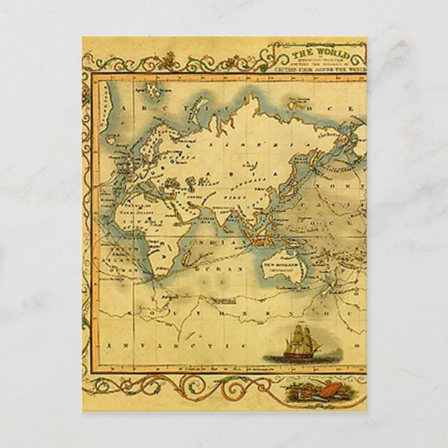 Old Antique World Map Post Card (Front)
