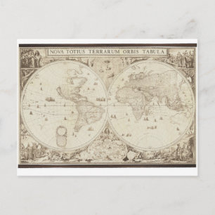 Old, Antique World Map Postcard