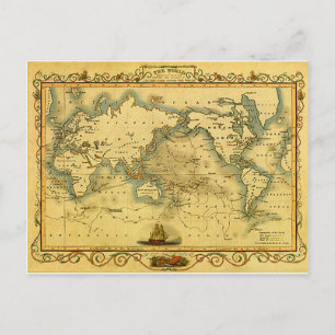 Old Antique World Map Postcard