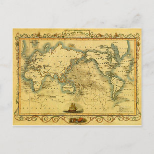 Old Antique World Map Postcard