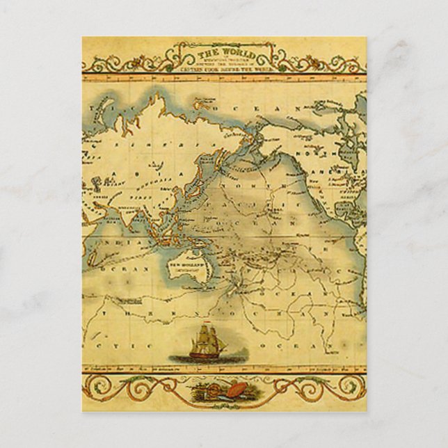Old Antique World Map Postcard (Front)