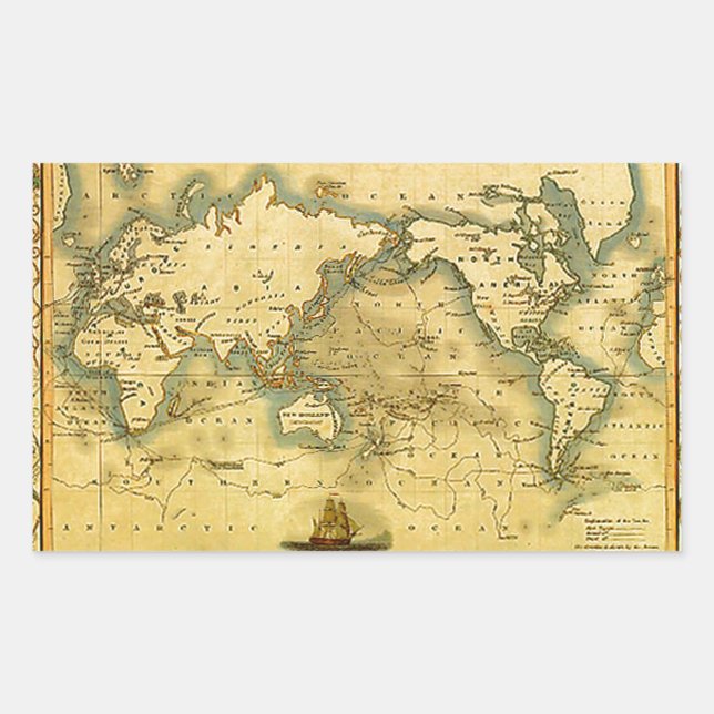 Old Antique World Map Rectangular Sticker (Front)