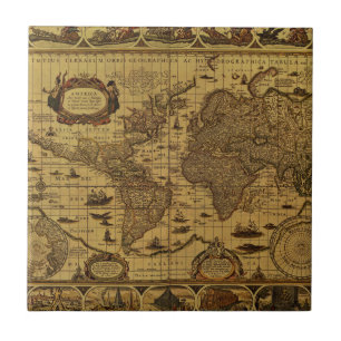 Old Antique World Map Tile