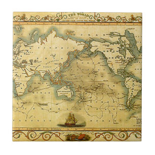 Old Antique World Map Tile