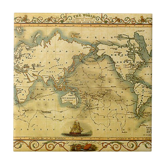 Old Antique World Map Tile (Front)