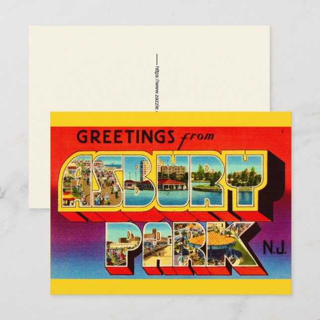 Old Asbury Park NJ Greetings Postcard (Front/Back)