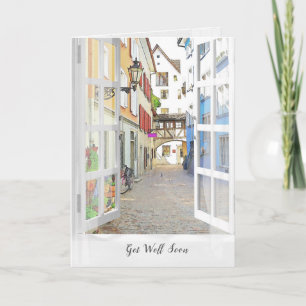 old Austrian town in window Card
