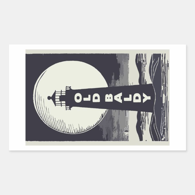 Old Baldy Lighthouse North Carolina Moon Rectangular Sticker (Front)