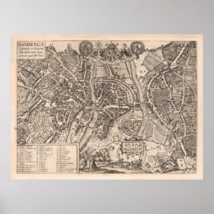Old Bamberg Germany Map (1618) Vintage German Town Poster