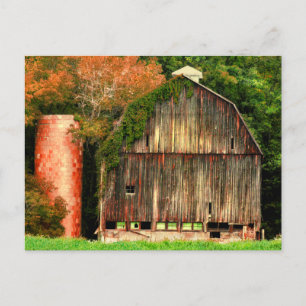 OLD BARN AND SILO POSTCARD