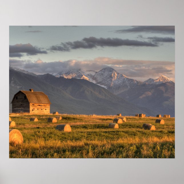 Old barn framed by hay bales and dramatic poster (Front)
