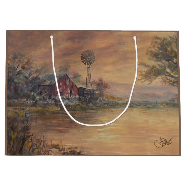 Old Barn Hand painted Large Gift Bag (Front)