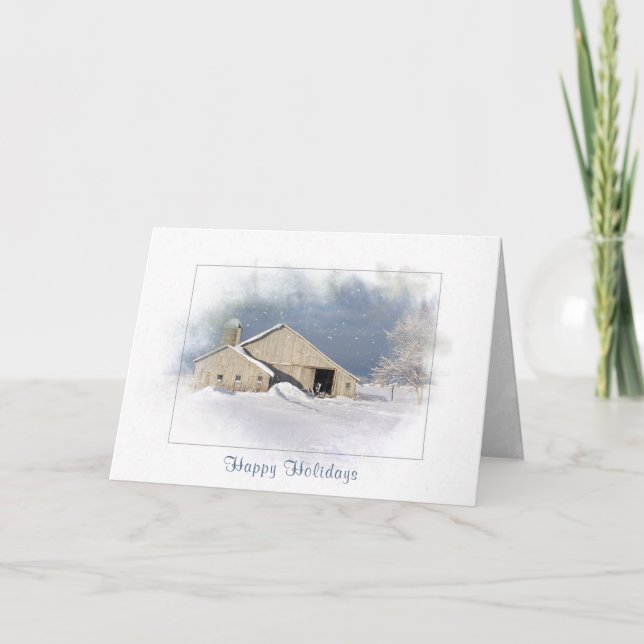 Old barn in snowflake for Christmas holidays Card (Front)