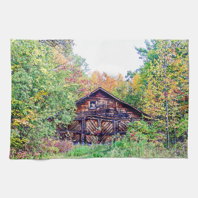 Old Barn in the Fall Tea Towel (Horizontal)
