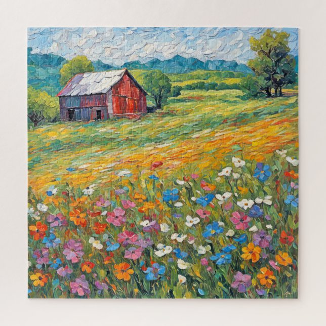 Old Barn In Wildflower Field Jigsaw Puzzle (Vertical)