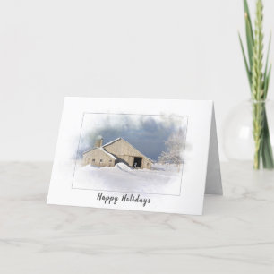 Old barn in winter for Christmas holidays Card