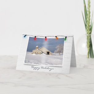 Old Barn in Winter On Wood  Card