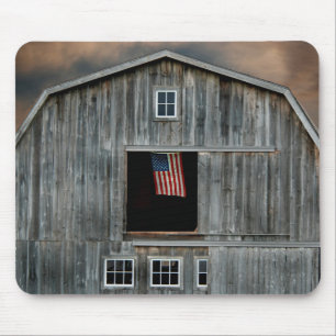 old barn with American flag Mouse Mat