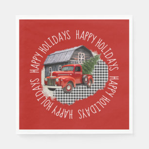 Old Barn With Red Truck Paper Napkin