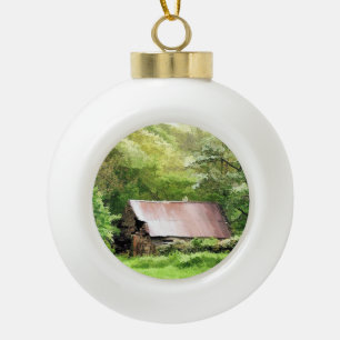 OLD BARNS CERAMIC BALL CHRISTMAS ORNAMENT