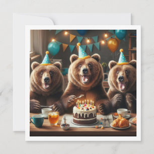 Old bear birthday invitation, Grizzly bears party Invitation