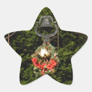 Old Bells and Birdhouse Christmas Wreath Star Sticker