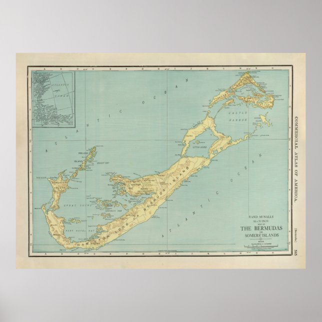 Old Bermuda Map (1924) Vintage Bermudian Island  Poster (Front)