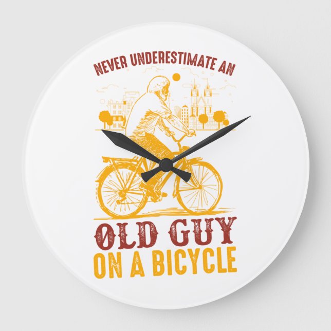 Old Biker Design | Bicycle | never underestimate  Large Clock (Front)