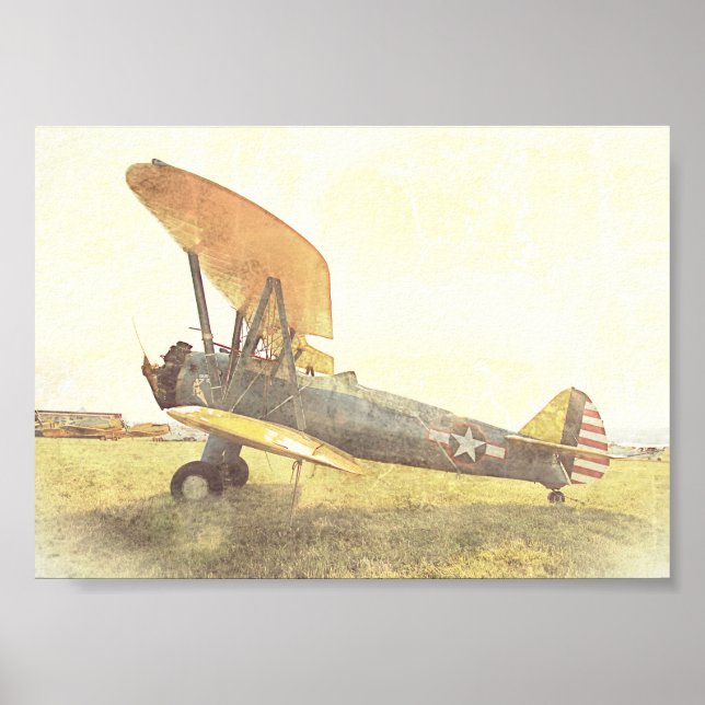 Old Biplane Antique Aeroplane Yellow Archival Poster (Front)