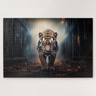 Old black and orange tiger in surreal forest No 2 Jigsaw Puzzle