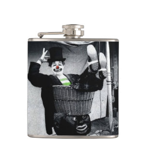 Old Black and White Photo of a Goofy Clown Flask