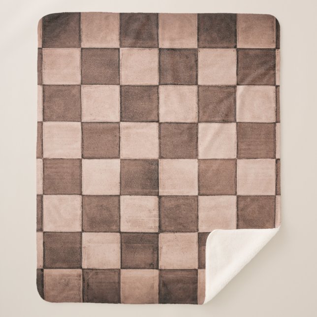 Old black and white tiled stone wall texture backg sherpa blanket (Front)