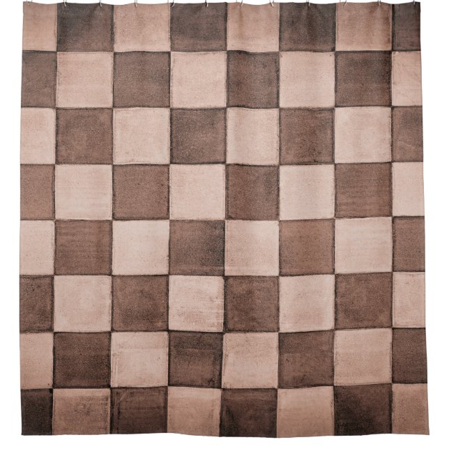 Old black and white tiled stone wall texture backg shower curtain (Front)