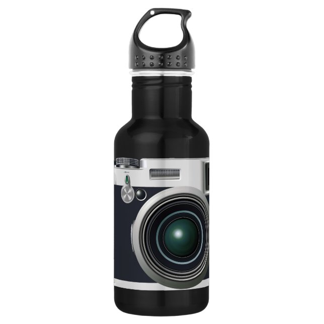 Old black camera 532 ml water bottle (Front)