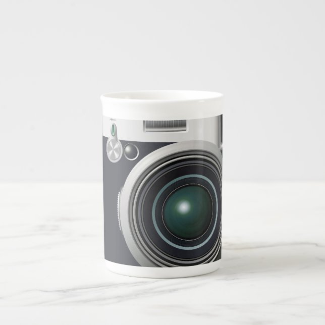 Old black camera bone china mug (Front)