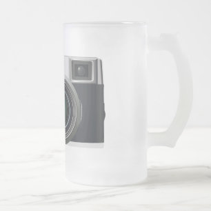 Old black camera frosted glass beer mug
